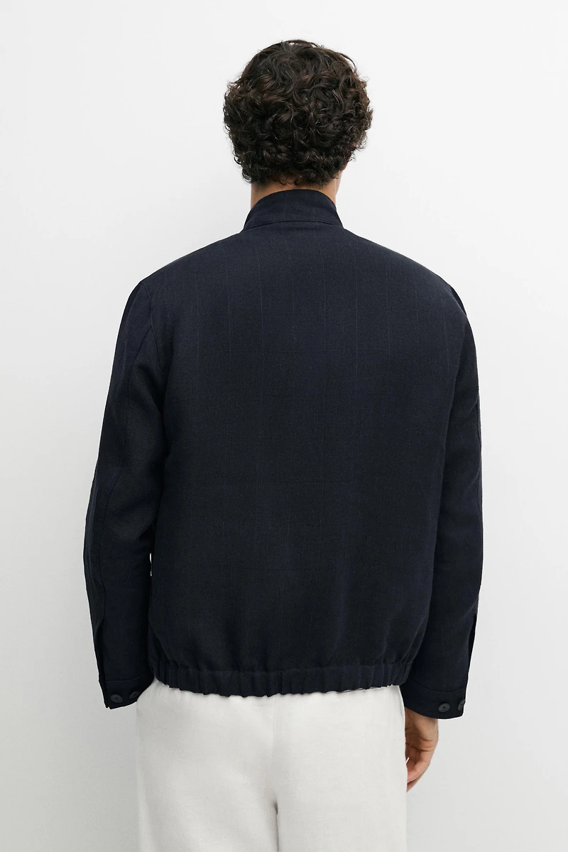 100% linen banded collar jacket