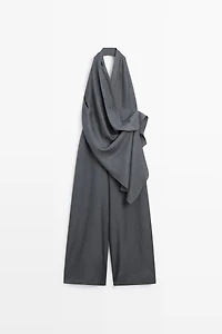 Asymmetric draped jumpsuit