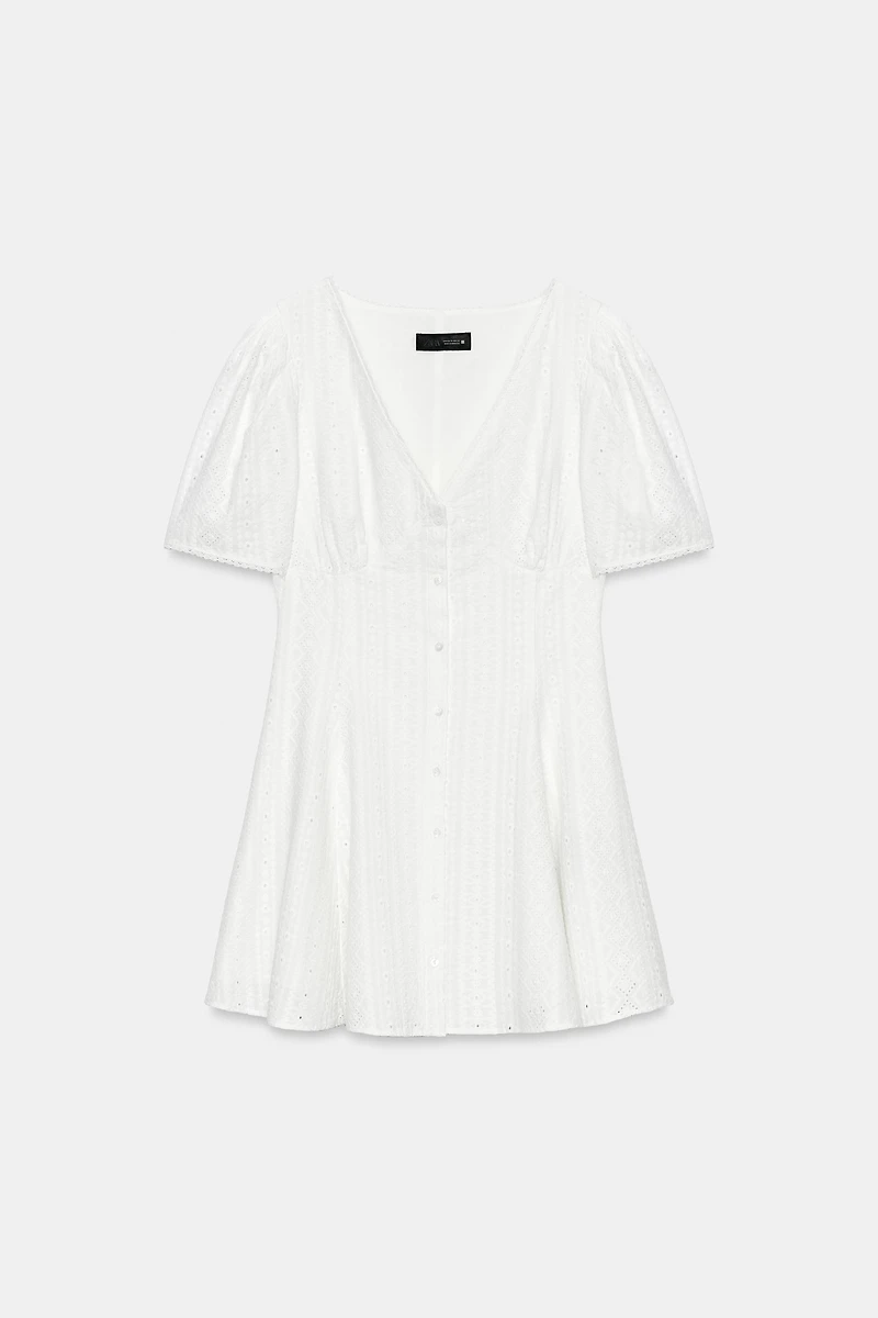 SHORT EMBROIDERED EYELET DRESS