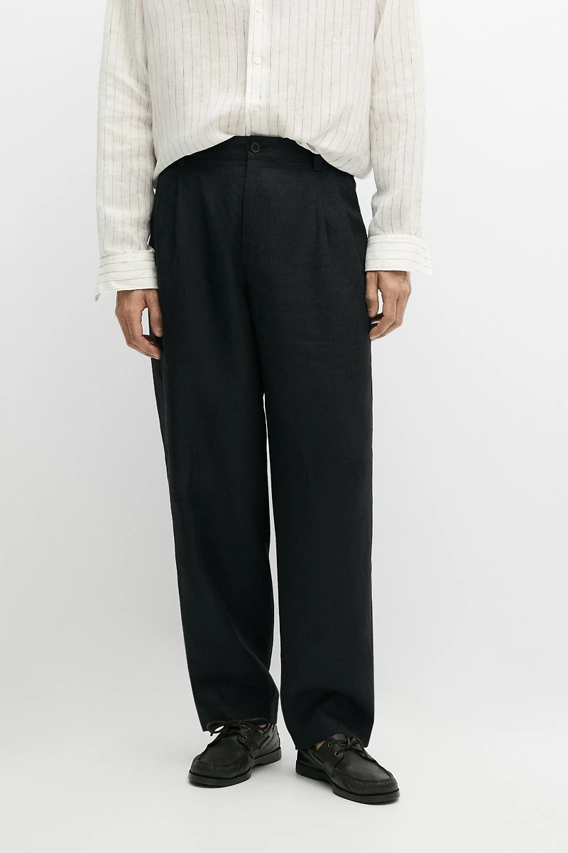 100% linen trousers with double darts