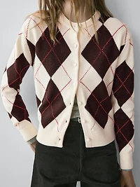 Cotton argyle knit cardigan