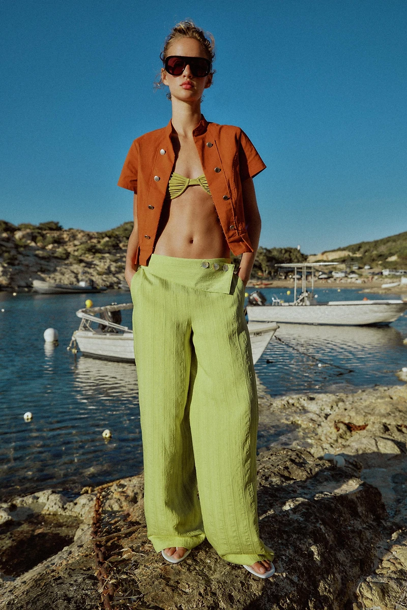 HIGH-WAISTED WIDE LEG PANTS WITH FLAP