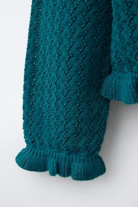 COTTON AND LINEN RUFFLE KNIT CARDIGAN
