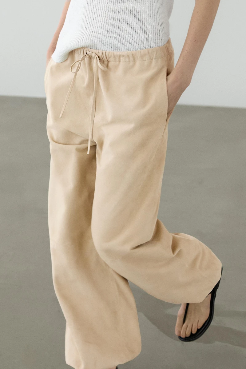 Suede leather sarouel trousers