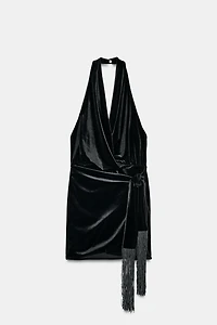 SHORT FRINGED VELVET DRESS