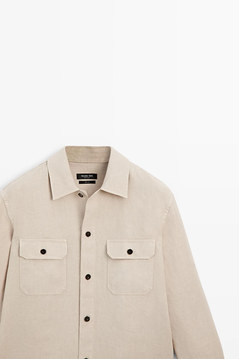 100% linen overshirt with pockets