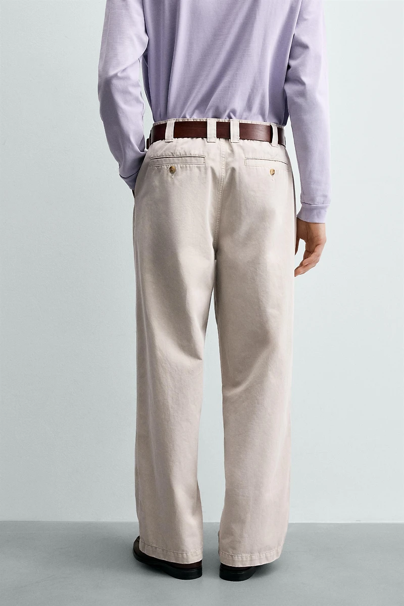 VINTAGE WASH EFFECT STRAIGHT FIT CHINO PANTS