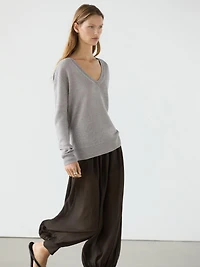 Pull en maille 100 % lin à col V