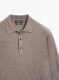 100% wool knit sweater with polo collar