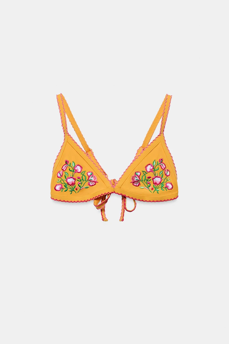 EMBROIDERED FLORAL BIKINI TOP