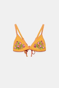 EMBROIDERED FLORAL BIKINI TOP