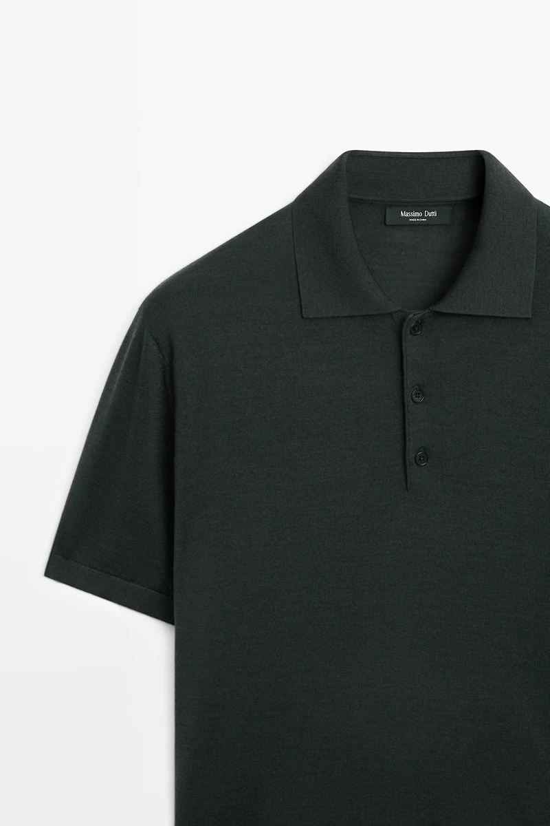 Wool blend knit polo shirt