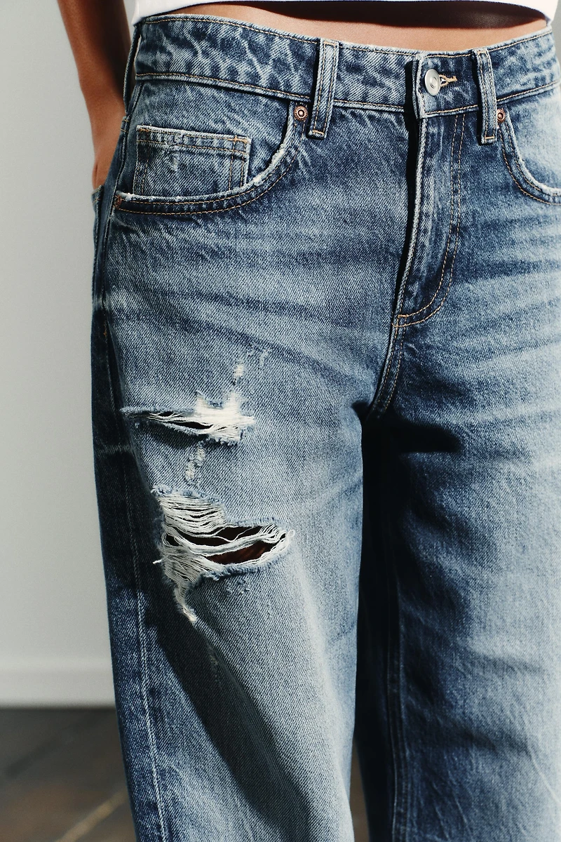 TRF MID-RISE RIPPED WIDE LEG JEANS