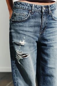 TRF MID-RISE RIPPED WIDE LEG JEANS