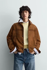 BLOUSON RELAXED EN CUIR ET DAIM