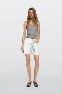 Mid-rise denim shorts