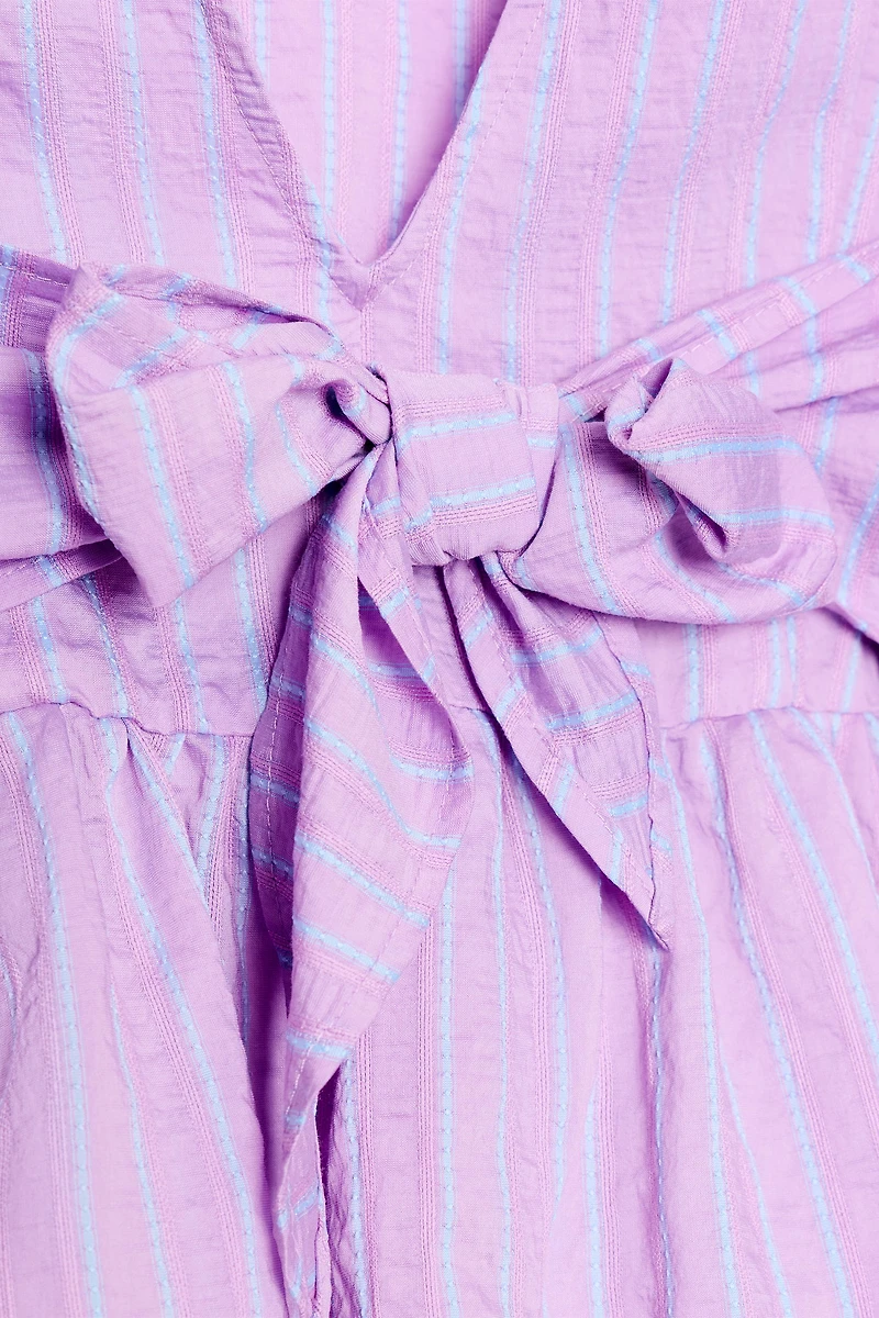 BLOUSE À RAYURES MANCHES BOUFFANTES ET NŒUD