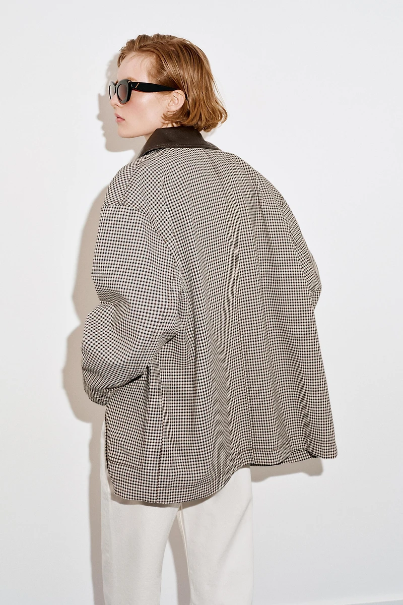 HOUNDSTOOTH FAUX LEATHER TRIM JACKET