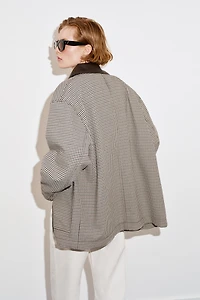 HOUNDSTOOTH FAUX LEATHER TRIM JACKET