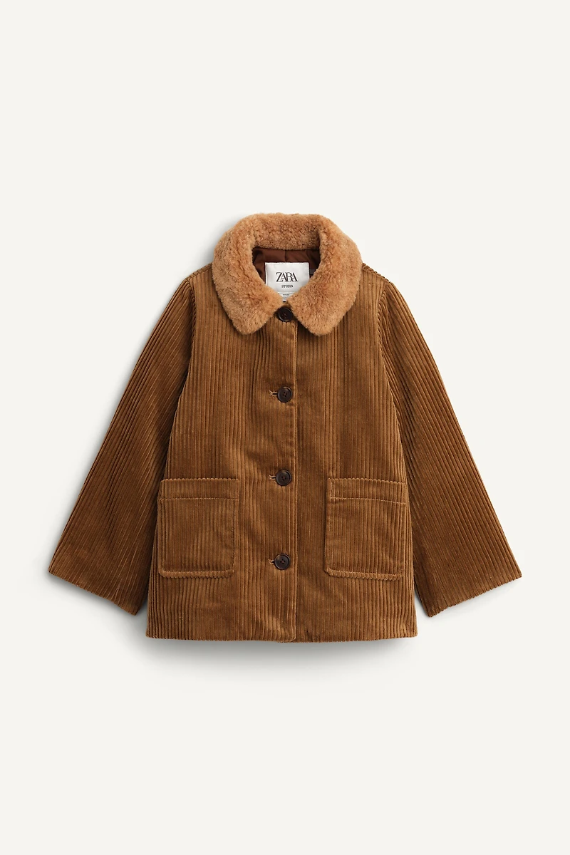 MANTEAU EN CORDUROY À COL EFFET FOURRURE ÉDITION LIMITÉE