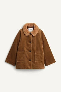 MANTEAU EN CORDUROY À COL EFFET FOURRURE ÉDITION LIMITÉE