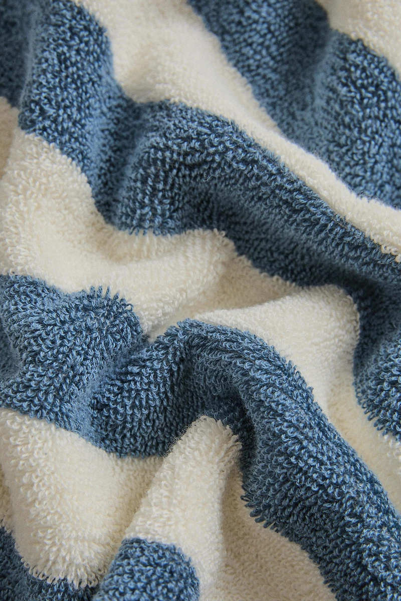 COTTON BATH TOWEL WITH STRIPES AND TOPSTITCHING