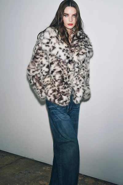 ANIMAL PRINT FAUX FUR JACKET ZW COLLECTION