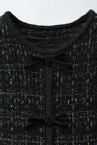 SPARKLY BOW VELVET KNIT DRESS