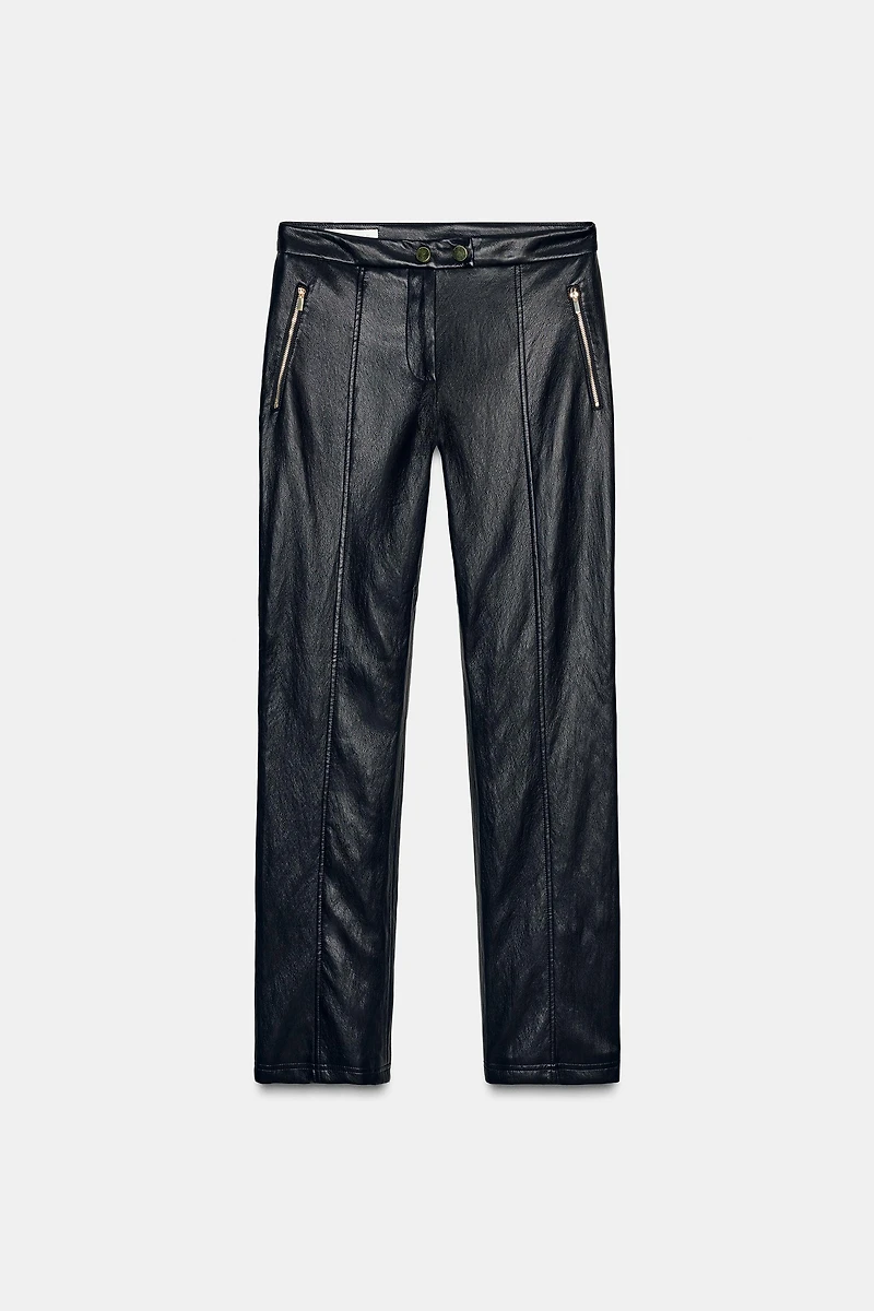 FAUX LEATHER FLARE PANTS