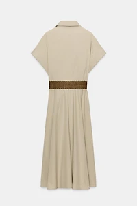 BELTED POPLIN MIDI DRESS