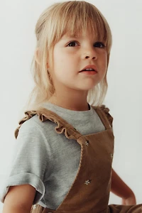 EMBROIDERED FLOWER CORDUROY LONG OVERALLS