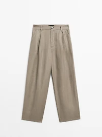 100% linen wide-leg mid-rise trousers