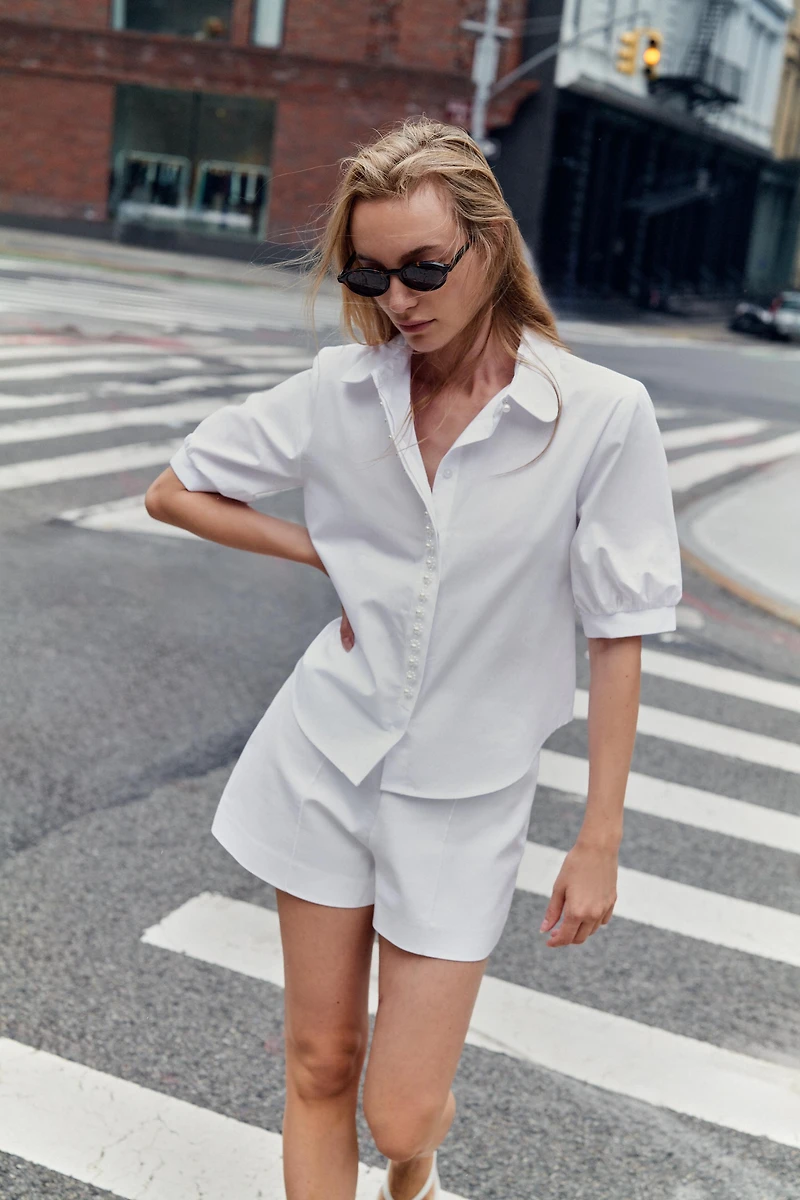 CHEMISE EN POPELINE À PERLES