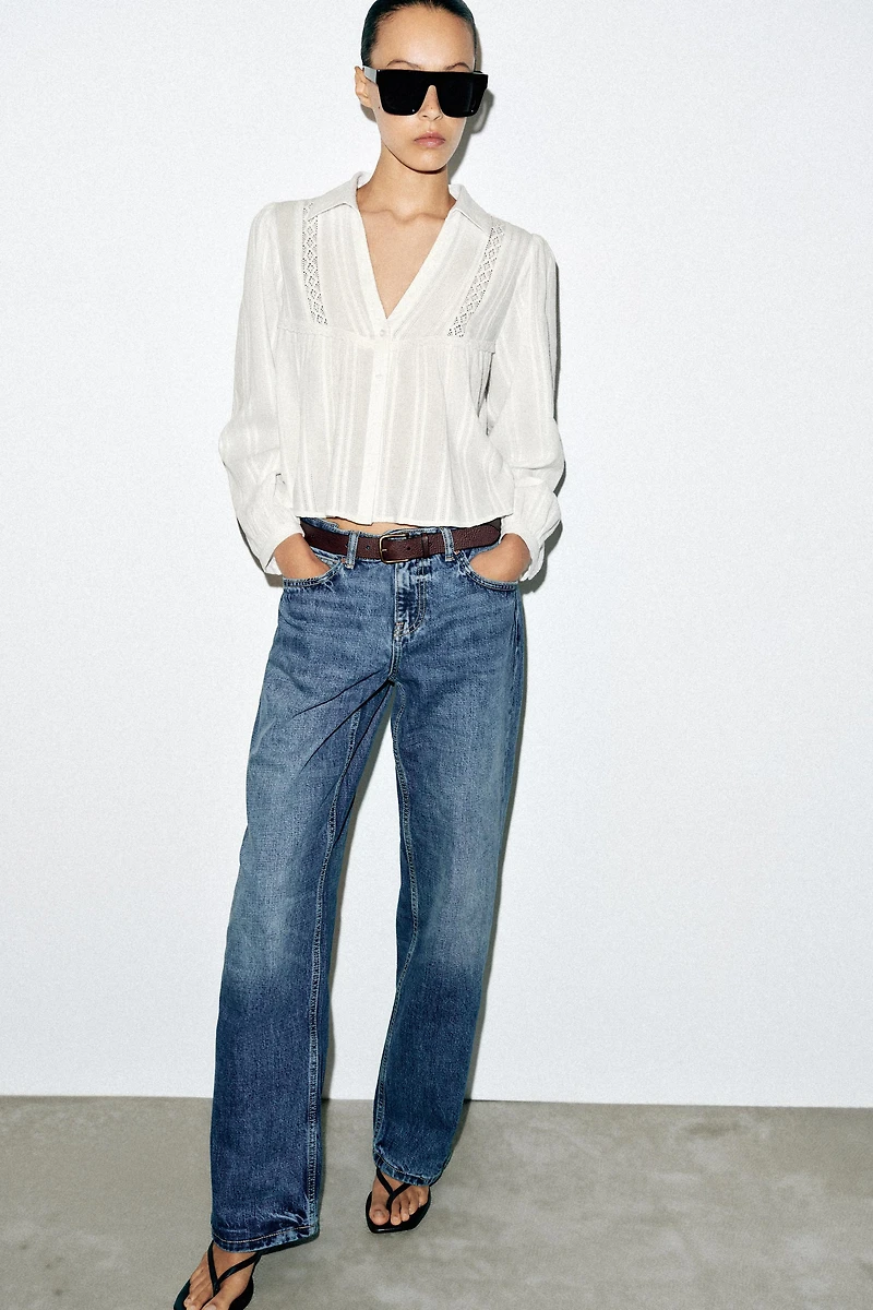 CROPPED LACE-TRIM SHIRT
