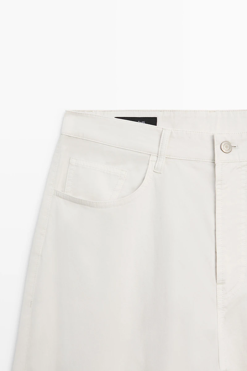 Barrel fit poplin denim-effect pants