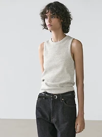 Sleeveless cotton blend T-shirt