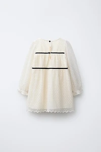 EMBROIDERED TULLE DRESS WITH BOWS