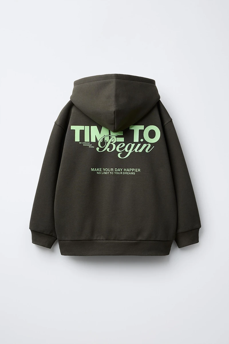 HOODIE WITH EMBOSSED TEXT PRINT