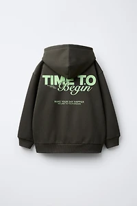 HOODIE WITH EMBOSSED TEXT PRINT