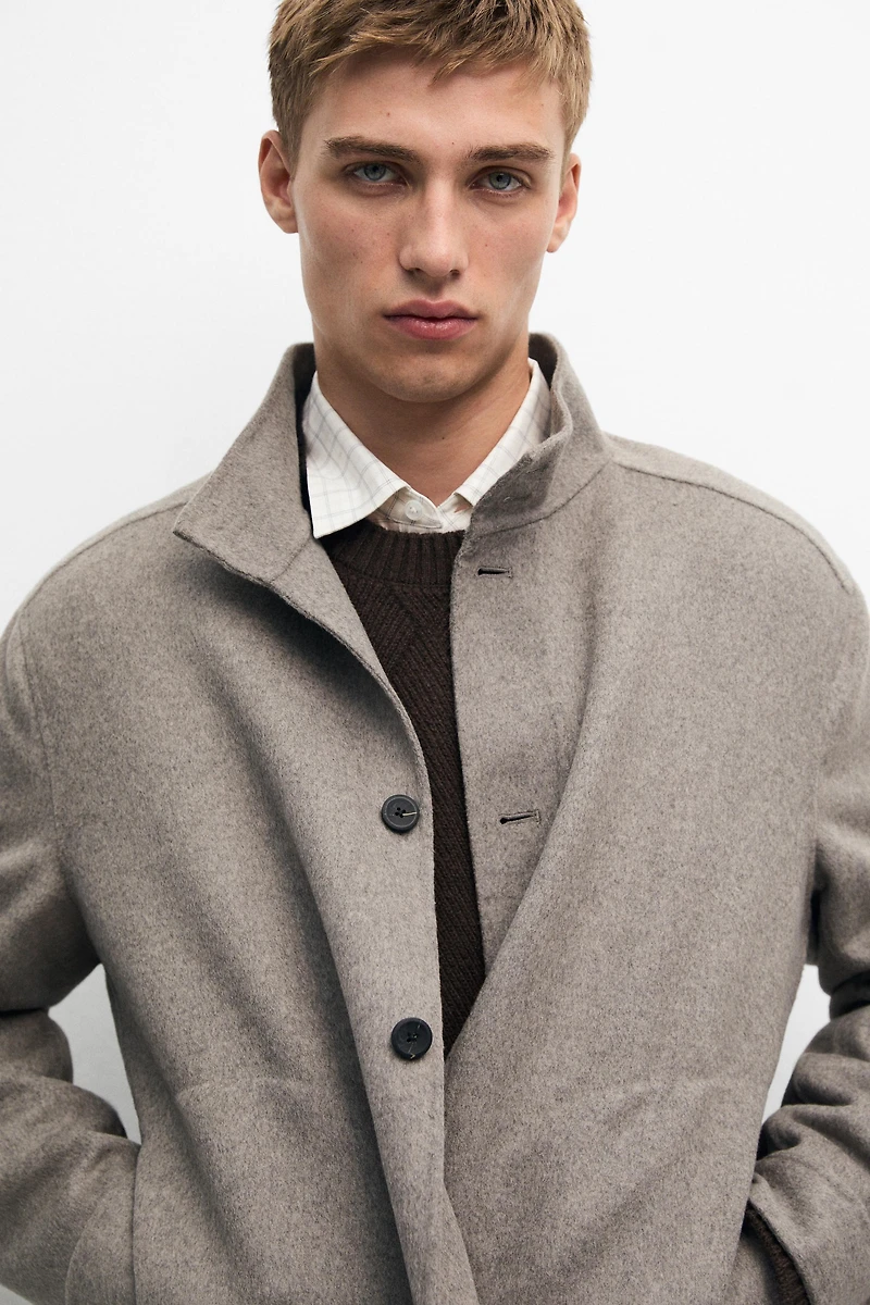 Wool blend high neck double fabric jacket