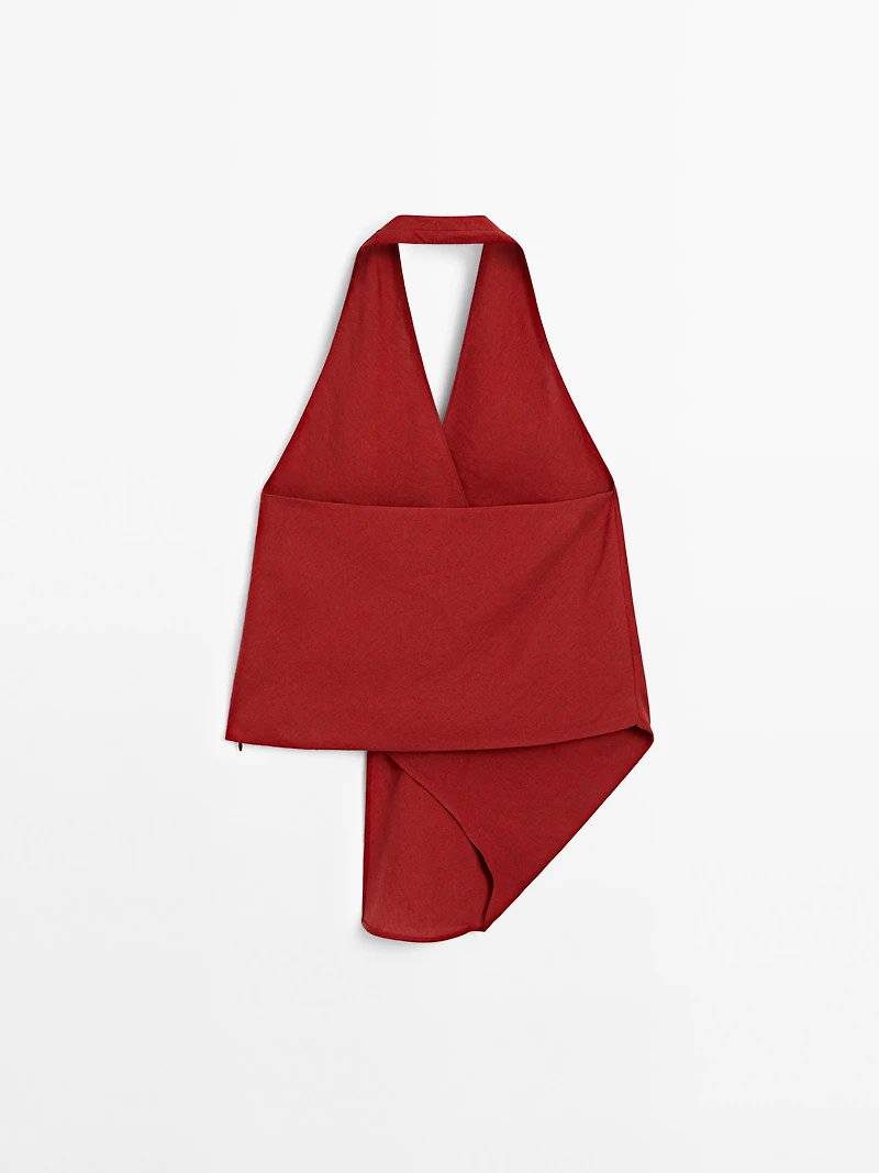 Linen halter top with low-cut back