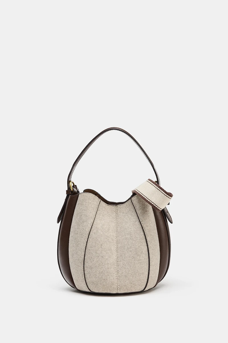 TOPSTITCHED FABRIC BUCKET BAG