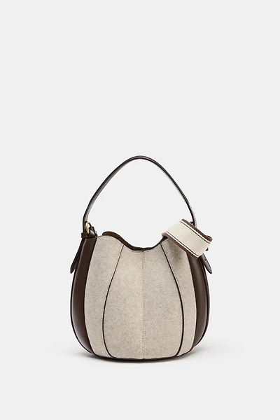 TOPSTITCHED FABRIC BUCKET BAG