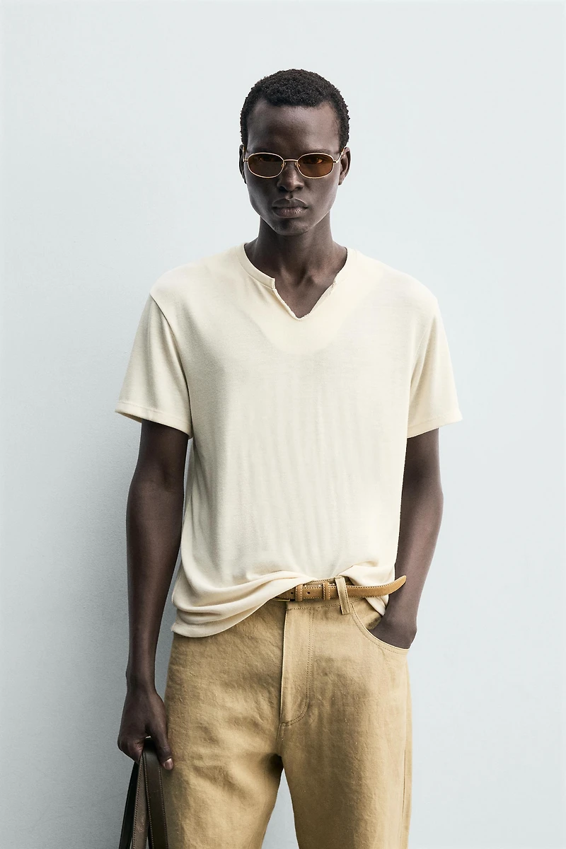 OPEN HENLEY NECK T-SHIRT