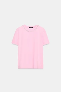 WASHED EFFECT JEWELED T-SHIRT
