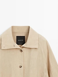High neck linen blend bomber jacket