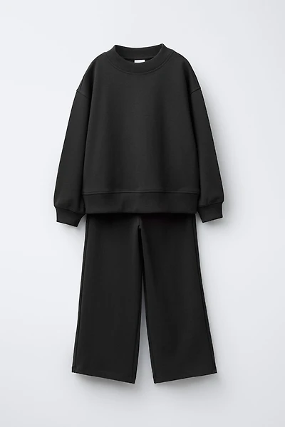 INTERLOCK SWEATSHIRT AND WIDE LEG PANTS SET