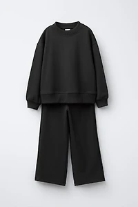 INTERLOCK SWEATSHIRT AND WIDE LEG PANTS SET