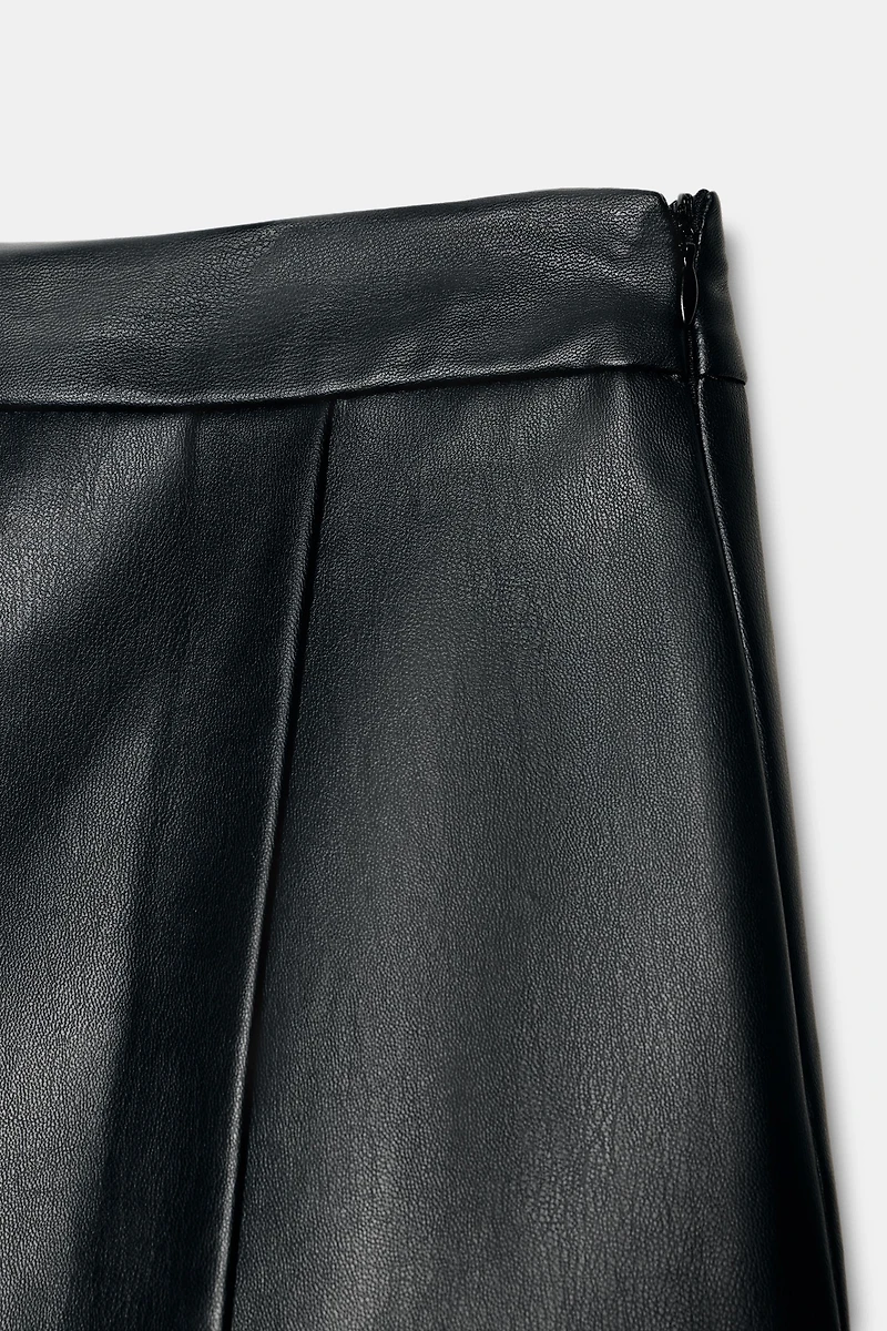 FAUX LEATHER SPLIT SKIRT WITH OVERLAP DETAIL