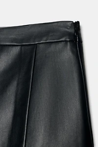 FAUX LEATHER SPLIT SKIRT WITH OVERLAP DETAIL